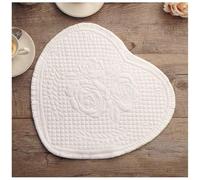 L'ATELIER 17 Tovaglietta americana a cuore con rosa ricamata "LILLE" in microfibra, Shabby Chic 30x32 cm 4 varianti BIANCO