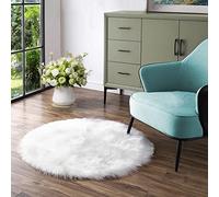 Latepis Tappeto 120 cm Pelle di Pecora Sintetica Bianco Rotondo Sofficeer Lavabile Camera da Letto Tappeto Lavabile Shaggy