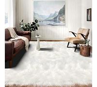 Latepis Tappeto a pelo lungo per camera da letto, bianco, soffice, lavabile, in finta pelliccia, per soggiorno, per ufficio, sala d'intrattenimento, decorazione per la casa, rettangolare, 22 x 30 cm
