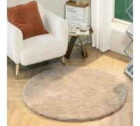 Latepis Tappeto Beige Rotondo 120 cm Pelo Medio-corto Peloso Morbido Tappeti Soggiorno Moderno Camera da Letto Cameretta Lavabile