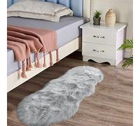 Latepis Tappeto in finta pelliccia di pecora, 0,6 x 1,2 m, grigio chiaro, soffice tappeto peloso per camera da letto, soggiorno, cuscino
