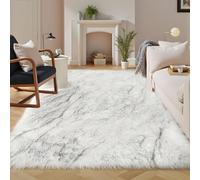 Latepis Tappeto in pelliccia bianca con punte grigie, 20 x 25 cm, con finta pelle di pecora, per soggiorno, camera da letto, lavabile, decorazione per camera di lusso, rettangolare