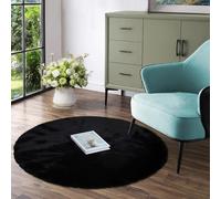 Latepis Tappeto Nero Rotondo 120 cm Tappeto Morbido Pelo Corto Camera Da Letto Peloso Soggiorno Carpet Aspetto Pelliccia