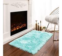 Latepis Tappeto piccolo e soffice blu chiaro, 5,6 x 7,6 cm, in finta pelle di pecora, per camera da letto, grazioso tappeto in peluche per cuscino, sedia, tappeti pelosi per la decorazione della casa