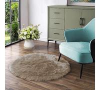 Latepis Tappeto Rotondo 90 cm Pelo Sintetico Beige Chiaro per Sala da Pranzo Camera da Letto Tappetino Soggiorno Lavabile Alto Pelo