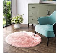 Latepis Tappeto Rotondo Rosa 90 cm Peluche Shaggy Morbido Pelliccia Sintetica Piccolo Morbido Pelle di Pecora Sintetica Lavabile Tappeto Corridoio