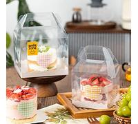 LATERN 10 Pezzi Scatole Trasparenti per Torta, 4 Pollici Scatola per Dolci in Plastica Confezione Regalo Quadrata Porta Cupcake con Manico e Base per Festa di Compleanno Bomboniere per Bambini
