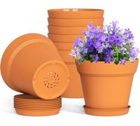 LATERN 10 Pezzi Vasi da Fiori in Plastica, 15CM Vaso per Piante Più Spesse Vaso da Vivaio con Controllo delle Radici con Foro di Drenaggio e Sottovaso per Piante Fiori Erbe Grasse Cactus (Terracotta)
