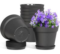 LATERN 10 Pezzi Vasi da Fiori in Plastica, 15CM Vaso per Piante Più Spesse Vaso da Vivaio con Controllo delle Radici con Foro di Drenaggio e Sottovaso per Piante Fiori Erbe Grasse Cactus (Nero)