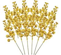 LATERN 14Pz Gambi di Bacche Glitterate di Natale, 19CM Simulazione Artificiale di Natale Picks Holly Berries Pine Branch per Gli Ornamenti Dell'albero di Natales, Ghirlanda di Natales Fai Da Te (Oro)