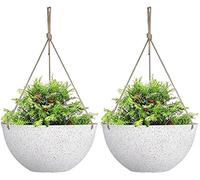 LATERN 2 Pezzi Vasi da Fiori Appesi, 25CM Bianco Maculato Vasi per Piante Sospesi con Fori di Drenaggio e Tappi, Fioriere Sospese per L'arredamento del Giardino di Casa Boho