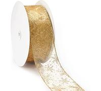 LATERN 20M Nastro Di Organza, Larghezza 6,3CM Fiocco Di Neve Wired Sheer Glitter Ribbon Nastri Metallizzati Con Fascia Luccicante Nastro Di Tulle Artigianale per Decorazione Natalizia (Oro)