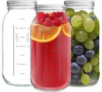 LATERN 3 Pezzi 64oz Barattoli di Vetro a Bocca Larga, 1,9L Contenitori di Vetro Stampati a Tenuta Stagna con Coperchio Ermetico e Fascia per Conservare Marmellata Miele Gelatina Salse Insalata Yogurt