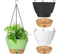 LATERN 3 Pezzi Vaso per Piante Sospeso in Plastica, 25CM Vasi da Fiori Autoirriganti Cesto per Piante da Appendere - con Vassoio a Livello Dell'acqua Visibile, Foro di Drenaggio, Ganci a Catena