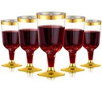LATERN 30 Pezzi Bicchieri da Vino in Plastica, 170ml Bicchieri da Degustazione in Oro Bicchieri da Vino con Stelo Riutilizzabili per Bevande Whisky Champagne Birra Cocktail Martini (13,4 x 6,5cm)