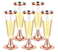 LATERN 30 Pezzi Flauti da Champagne in Plastica, 150ml Bicchieri da Champagne in Oro Rosa Bicchieri da Vino con Stelo Riutilizzabili per Feste di Anniversario Matrimonio Giardino (5,5 x 16,5cm)