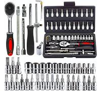 LATERN 46 Pezzi Chiave a Tubo Kit, 34Pz Punte e Driver per Chiavi a Bussola da 1/4'' con Aste di Prolunga, Cricchetto Reversibile a Sgancio Rapido, Manico per Chiave Inglese -per Riparazione Dell'Auto