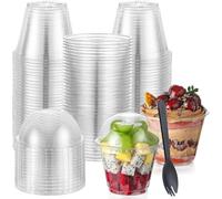 LATERN 50 Pezzi Bicchieri da Dessert in Plastica con Coperchi a Cupola, 270ml Rotonde Tazze da Dessert Coppa Trasparente per Antipasti Parfait Ciotola da Portata Riutilizzabile con Forchette