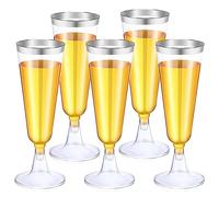 LATERN 50 Pezzi Riutilizzabili Flute da Champagne con Bordo in Argentato, 150ml Bicchieri da Champagne in Plastica Bicchieri da Vino con Gambo per Anniversario Matrimonio Giardino Feste (5,5 x 16,5cm)