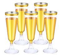 LATERN 50 Pezzi Riutilizzabili Flute da Champagne con Bordo in Dorato, 150ml Bicchieri da Champagne in Plastica Bicchieri da Vino con Gambo per Anniversario Matrimonio Giardino Feste (5,5 x 16,5cm)