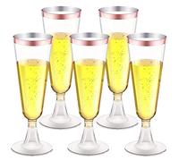 LATERN 50 Pezzi Riutilizzabili Flute da Champagne con Bordo in Oro Rosa, 150ml Bicchieri da Champagne in Plastica Bicchieri da Vino con Gambo per Anniversario Matrimonio Giardino Feste (5,5 x 16,5cm)