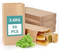 LATERN 50 Pezzi Sacchetti di Carta per Pranzo, 30CM x 15.5CM x 10CM Grandi Sacchetti di Carta Kraft Sacchetti per Stoccaggio alla Rinfusa da 3,6KG per Pranzi Spuntini Biscotti Gastronomia Asporto