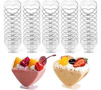 LATERN 50 Pezzi Tazze da Dessert in Plastica, 160ml Coppe da Dessert a Forma di Cuore Tazza di Antipasto Semifreddo Trasparente Ciotola da Portata Riutilizzabile per Mousse Budino Festa (7,6 x 7,1cm)