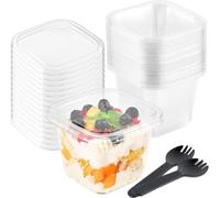LATERN 50 Pezzi Tazze da Dessert in Plastica con Coperchi, 360ml Coppe da Dessert Quadrate Tazza di Antipasto Semifreddo Trasparente Ciotola da Portata Riutilizzabile con Forchette per Festa