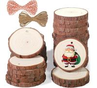 LATERN 60 Pezzi Dischi Legno Grezzo, 6CM - 7CM Fette Preforati di Legno Naturale Cerchi di Tronchi Rustico con Spago di Iuta e Spago di Cotone - per DIY Arte Artigianato Matrimonio Natale Decorazioni