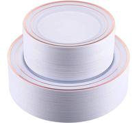 LATERN 60 Pezzi Stoviglie in Plastica Oro Rosa, 30 Piatti Piani da 26cm + 30 per Insalata da 19cm, Riutilizzabili per Festa di Dessert Giardino Anniversario Matrimonio
