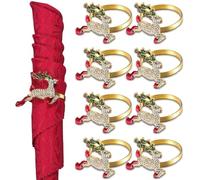 LATERN 8 Pezzi Anelli di Tovagliolo di Natale, Oro Portatovaglioli di Natale con Cervi Fibbia per Tovaglioli di Natale con Strass per Pranzo di Natale Vacanza Nozze Festa Tavolo Decorazione (5 x 4cm)