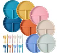 LATERN 8 Pezzi Piatti da Cena Divisi, 9 Pollici Piatti Dietetici in Plastica Infrangibili Piatti Divisi per Controllo delle Porzioni con Riutilizzabili Cucchiaio Coltello Forchetta (8 Colori)