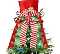 LATERN Puntale per Albero di Natale, 30CM Grande Rosso Cappello a Cilindro Con Fiocco a Righe e Lecca-Lecca per Casa Vacanza Inverno Arredamento Desktop Decorazione