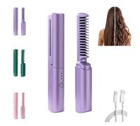 Latest Hairdressing Comb, Ceramic Hair Dressing Comb, 3 Temp Settings, Rechargeable Mini Dual Purpose Curling Iron, Cordless 2-in-1 Touch-Up Combs for Less Frizz, Shines & Smooth (Purple)