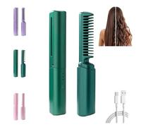 Latest Hairdressing Comb, Ceramic Hair Dressing Comb, 3 Temp Settings, Rechargeable Mini Dual Purpose Curling Iron, Cordless 2-in-1 Touch-Up Combs for Less Frizz, Shines & Smooth (Green)