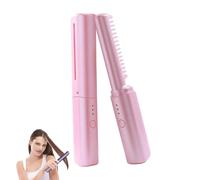 Latest Hairdressing Comb, Ceramic Hair Dressing Comb, Portable Hair Straightener Cordless 2-in-1 Touch-Up Brushes for Less Frizz, USB Charging (Pink)