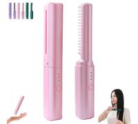 Latest Hairdressing Comb, Literalous Comb with 3 Temp Settings, USB Charging, Portable Wireless 2-in-1 Touch-Up Combs (Pink)