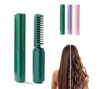Latest Hairdressing Comb, Mini 2-in-1 Hairdressing Comb, Ceramic HairdressComb for Shines & Smooth, Wireless Hair Straightener Brush (Green)
