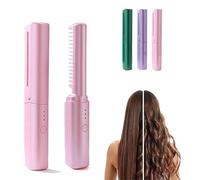 Latest Hairdressing Comb, Mini 2-in-1 Hairdressing Comb, Ceramic HairdressComb for Shines & Smooth, Wireless Hair Straightener Brush (Pink)