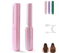 Latest Hairdressing Comb, Portable Ceramic Hair Dressing Comb with 3 Temp Settings, Rechargeable Curling Iron Cordless, Cordless 2-in-1 Touch-Up Combs for Less Frizz, for Women Travel (Pink)