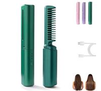 Latest Hairdressing Comb, Portable Ceramic Hair Dressing Comb with 3 Temp Settings, Rechargeable Curling Iron Cordless, Cordless 2-in-1 Touch-Up Combs for Less Frizz, for Women Travel (Green)