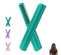 Latest Hairdressing Comb, Portable Ceramic Hair Dressing Comb with 3 Temp Settings, Rechargeable Mini Hair Straightener, 2-In-1 Portable Curling (Green)