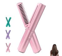 Latest Hairdressing Comb, Portable Ceramic Hair Dressing Comb with 3 Temp Settings, Rechargeable Mini Hair Straightener, 2-In-1 Portable Curling (Pink)