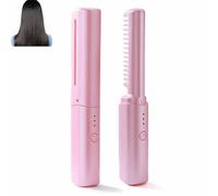 Latest Hairdressing Comb, Portable Curly and Straightening Comb, Hairdressing Combs, Rechargeable Mini Hair Straightener, 2-in-1 Portable Curling, Create a hairstyle that suits oneself (Pink)