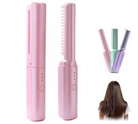 Latest Hairdressing Comb, Portable Hair Straightener Cordless, Rechargeable Mini Hair Straightener, 2-In-1Hairdressing Combs, for Less Frizz, Shines & Smooth (Pink)