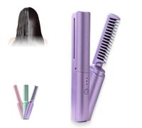 Latest Hairdressing Comb, Victoriousact Mini Dual Purpose Curling Iron Smooth Straight, Portable 2-in-1 Touch-Up Combs, USB Charging (Purple)