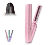 Latest Hairdressing Comb, Victoriousact Mini Dual Purpose Curling Iron Smooth Straight, Portable 2-in-1 Touch-Up Combs, USB Charging (Pink)