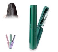 Latest Hairdressing Comb, Victoriousact Mini Dual Purpose Curling Iron Smooth Straight, Portable 2-in-1 Touch-Up Combs, USB Charging (Green)
