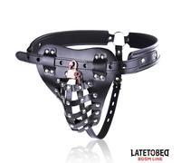 LateToBed BDSM Line Mens Chastity Pants with Cage Black