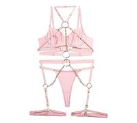 Latex Hot Donna Vestito Completo Intimo Soffione La Maglia Sexy Ultra Sottile di Modo Vede Attraverso La Tuta Sexy Della Biancheria Della Cinghia (Pink, M)